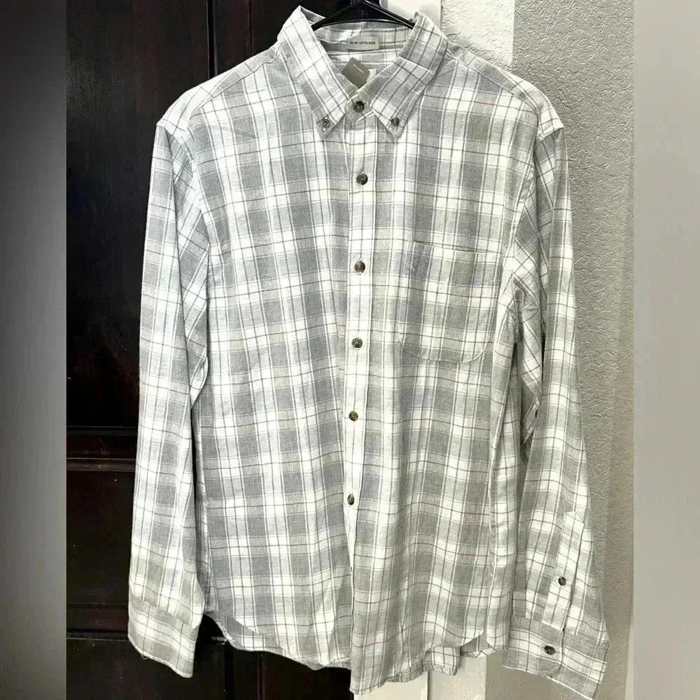 NWT J.Crew Men’s Slim Fit Twill Long Sleeve Button Down Shirt-Grey Plaid/SZ M